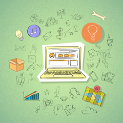 Poster - Laptop Finance Chart Business Concept Doodle