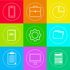 Poster - business icons set thin line simple colorful collection