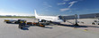 Passagierflugzeug am Flugsteig eines Flughafens  - Beladung mit Gepäck und tanken von Kerosin // Passenger plane in the airport