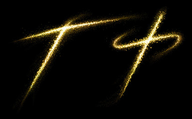 Wall Mural - t letter of gold glittering stars dust flourish tail