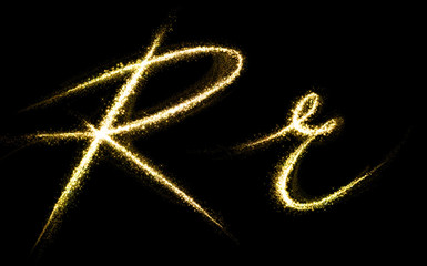 Wall Mural - r letter of gold glittering stars dust flourish tail