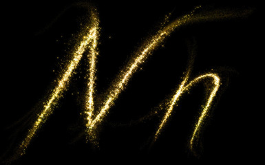 Wall Mural - n letter of gold glittering stars dust flourish tail