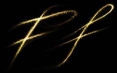 Wall Mural - f letter of gold glittering stars dust flourish tail