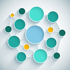 Aufkleber - Infographics network flat design scheme with blue, green and yellow circles on light grey background