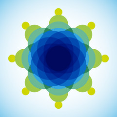 Poster - Yellow, blue and green blended transparent circles on white background