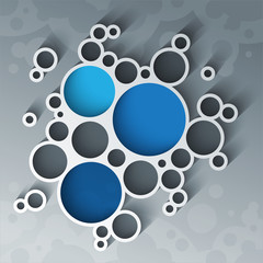 Poster - Infographics flat design white and blue circles meatball diagram with shadow on grey background
