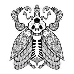 Wall Mural - Coloring page of Bug with skull, zentangle illustartion tribal t