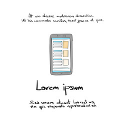Poster - cell smart phone hand draw color icon vector