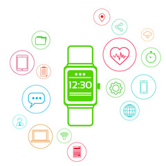 Poster - Smart Watch Technology Electronic Device Apps Icons Set Thin Line Simple