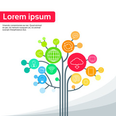 Poster - Technology Tree Social Media Icons Thin Line Logo Set