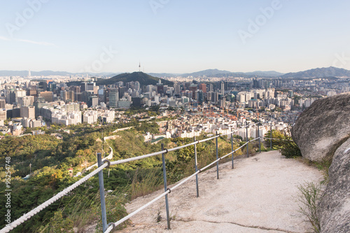 Stampa su Tela Aerial view of Seoul, South Korea capital city