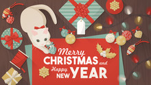 Merry Christmas Banner With Cat