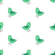 Cute Seamless Pattern with Happy and Pretty Green Birds
