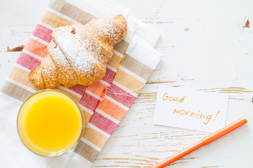 Wall Mural - Breakfast note - croissants coffee jam