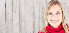 Composite Image Of Portrait Of A Beautiful Woman With A Red Scarf