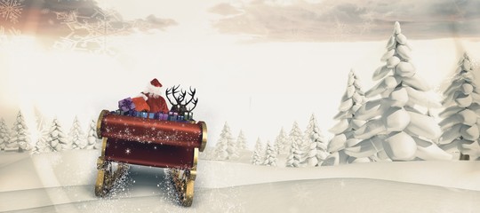 Poster - Composite image of santa flying his sleigh