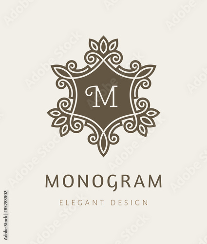Elegant Floral Monogram Logo Design Template With Letter M Retro