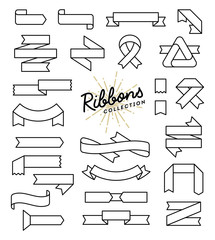 Wall Mural - set of variously shaped ribbon banners, thin line style design