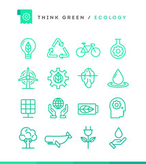 Wall Mural - Think green! Set of ecology icons, thin line style