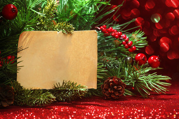 Wall Mural - christmas tree banches with blank note