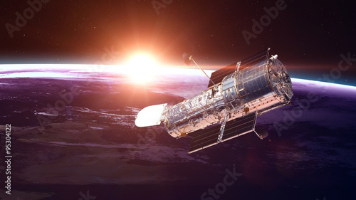 Fotomural The Hubble Space Telescope in orbit above the Earth