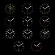 © Mikado - Set of 11 modern smart watches white round dials on black background