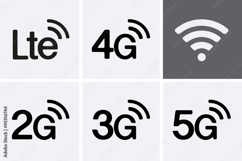LTE, 2G, 3G, 4G and 5G technology icon symbols - obrazy, fototapety, plakaty 