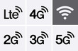 LTE, 2G, 3G, 4G and 5G technology icon symbols