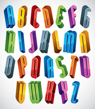 3d font, vector tall thin letters.