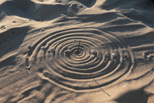 Conceptual Sundial On The Beach Sand