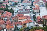 Fototapeta Miasto - The view of Ljubljana from the hill.