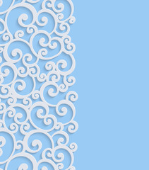 Wall Mural - vector 3d blue vintage invitation card with floral curled pattern