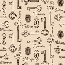Seamless Pattern Of The Old Keys And Keyholes. Diary Cover Design Vector Illustration