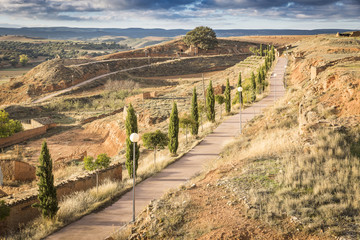 landscape with a pedestrian path at Torrehermosa village, Zaragoza, Spain