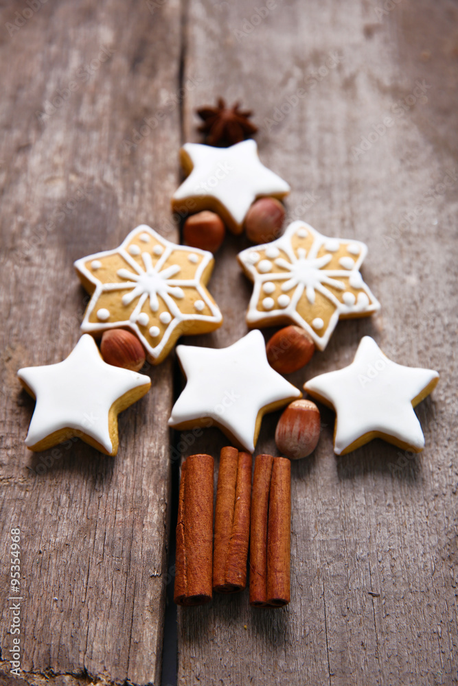 Christmas tree of cookies, on wooden table