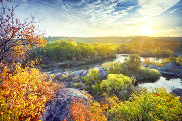 Wall Mural - bend mountain river in rocks