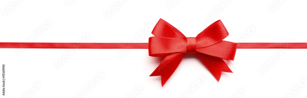 Shiny red ribbon with bow isolated on white
