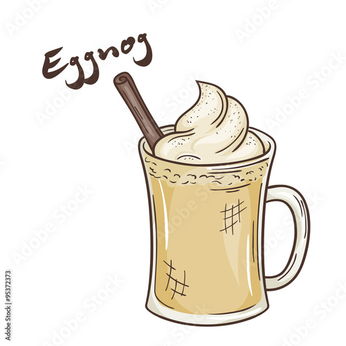vector printable illustration of isolated cup of eggnog with label