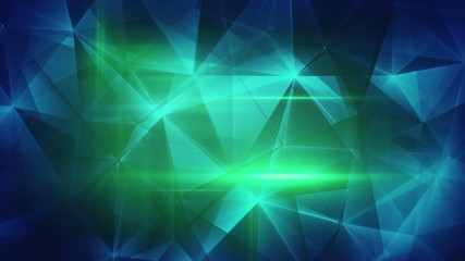 Wall Mural - Glossy blue green triangles abstract background loop