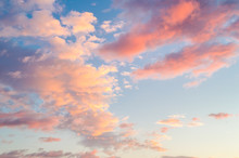 Sunset Or Dawn Sky With Pink And Orange Clouds