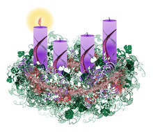 Decorated Floral Advent Wreath With Four Advent Candles, Illustr