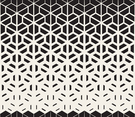 Wall Mural - vector seamless black and white hexagon triangle split lines halftone gradient pattern