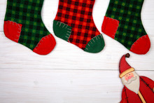 Christmas Card. Christmas Stocking And Santa Claus
