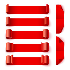 Aufkleber - Set of curled red paper banners with shadows on white background