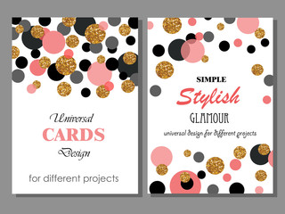 Wall Mural - Collection of Universal Modern Stylish Cards Templates with Goldlen Glitter Dots.