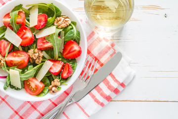 Wall Mural - Strawberry salad in white bowl