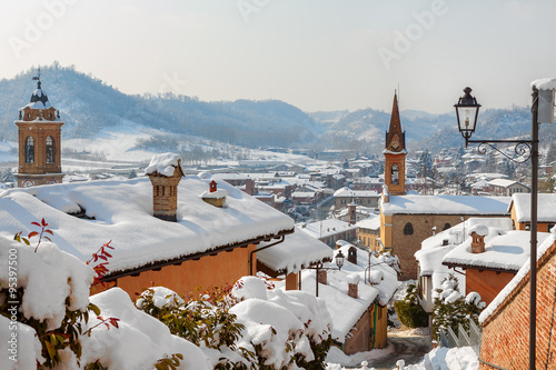 Fotografía Small town covered with snow in Italy.
