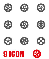 Sticker - Vector grey wheel icon set.  Wheel Icon Object, Wheel Icon Picture, Wheel Icon Image - stock vector