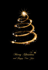 Wall Mural - elegant gold glitter christmas tree greeting card