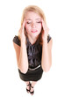 © Voyagerix - Headache. Woman suffering from head pain isolated.